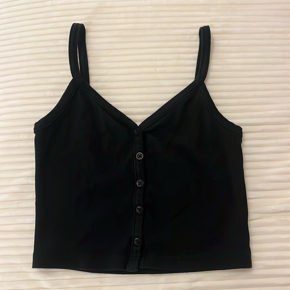 Brandy Melville Black Zelly Button Up Tank Top